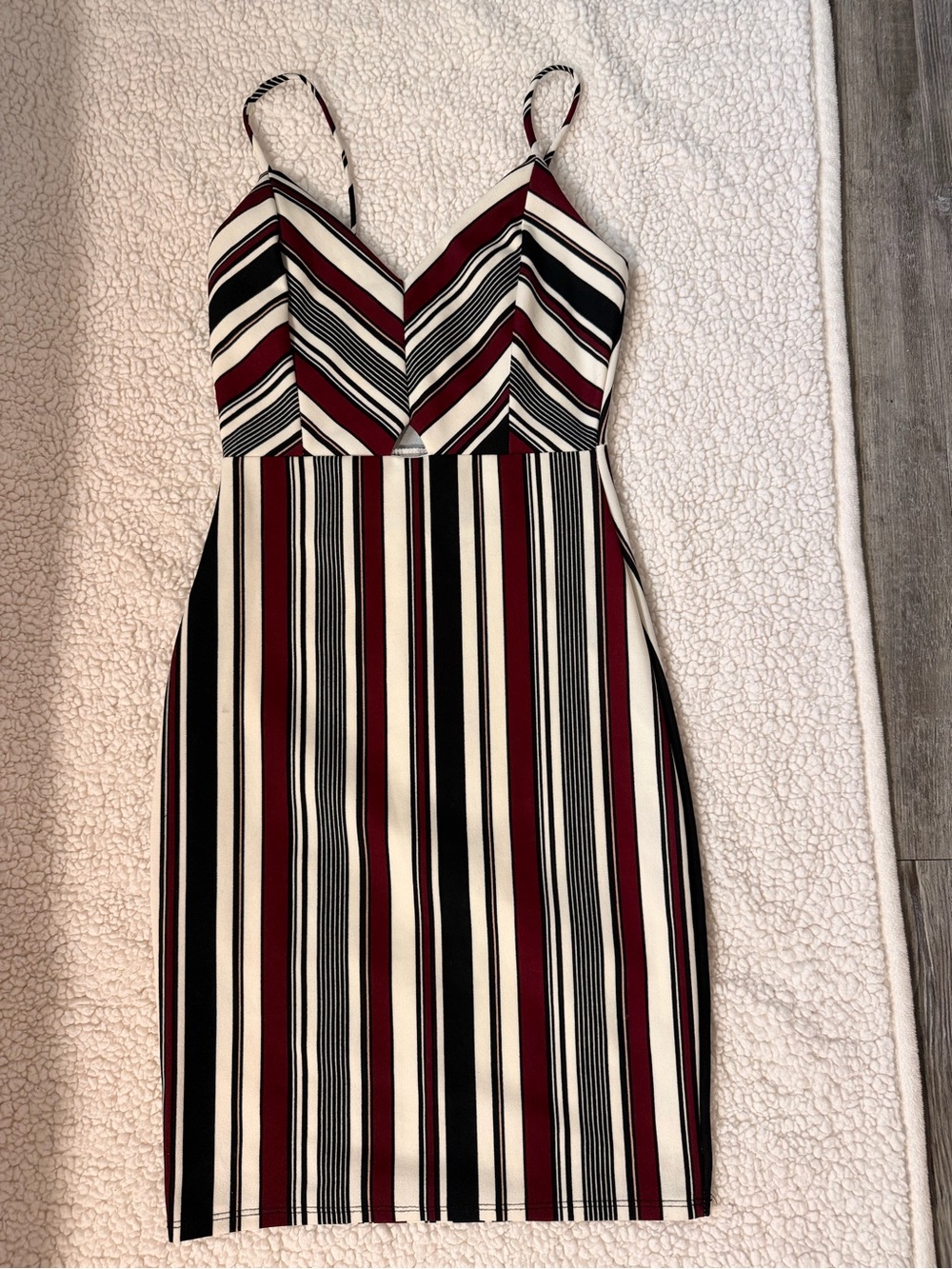 Striped Bodycon Dress with Burgundy and Black Stripes size S